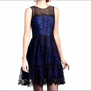 Anthropologie Moulinette Soeurs dress, black lace with blue, 6.